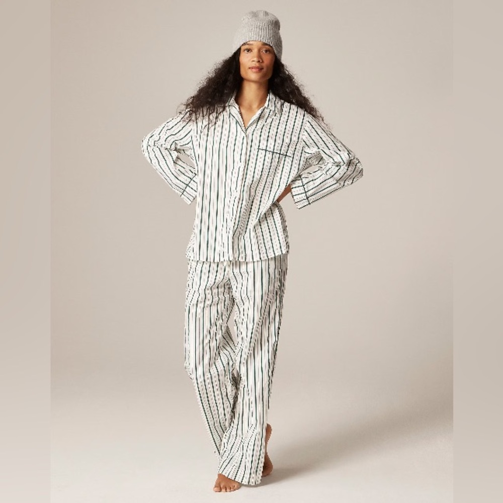 J.Crew Cotton poplin long-sleeve pajama pant set in peppermint stripe CP547